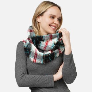 Plaid Infiniti Scarf With Fringe Hem - Black