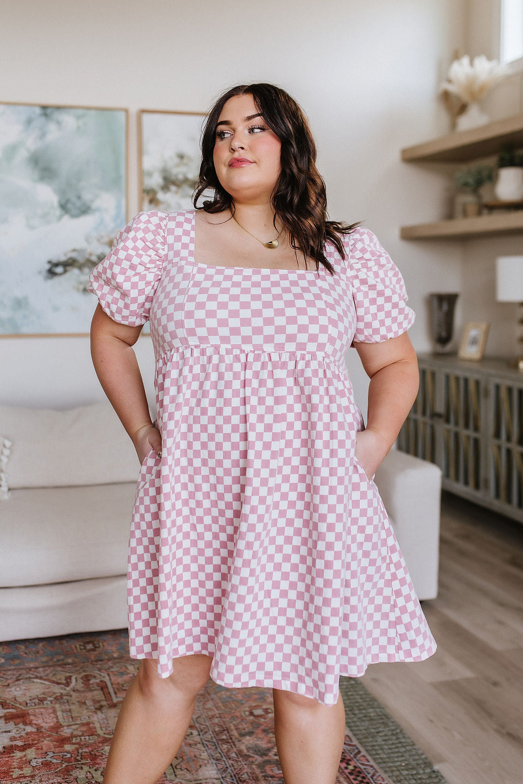TheMomentCheckeredBabydollDress3